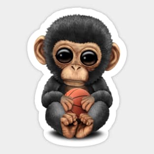 Cute Baby Chimp Playing With Basketball Sticker